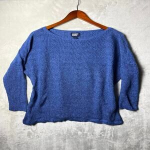 Lands' End Spring Sweater Women's L Lightweight Linen Cotton Nautical Blue Coast